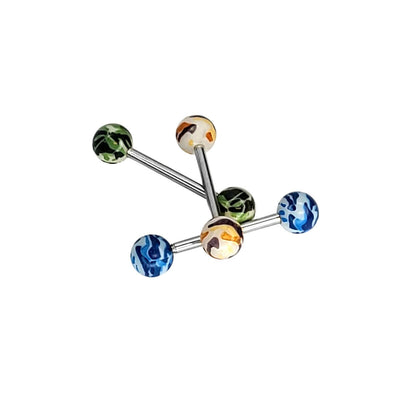14g Tongue Ring Stainless Steel Camo Camoflauge Design - Pack of 3