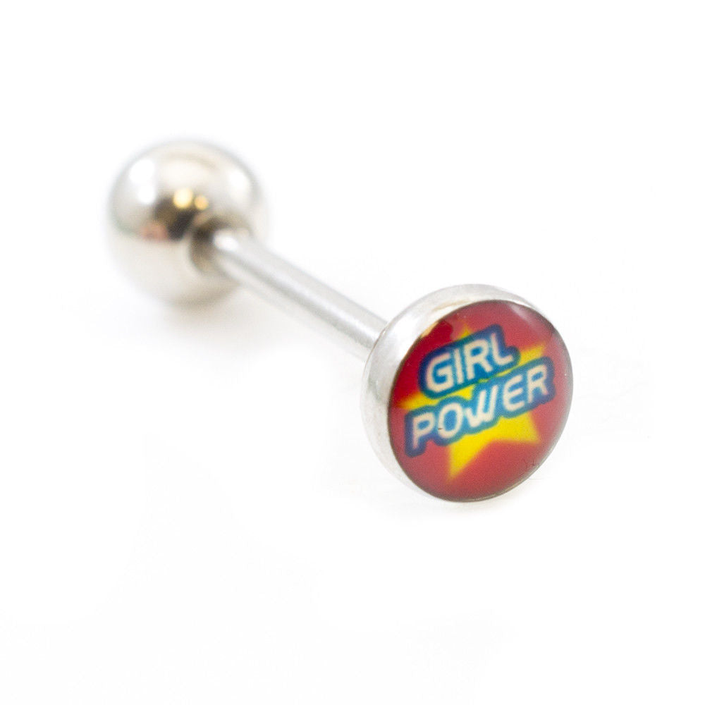 Tongue Barbell with Super Girl writing design 14g