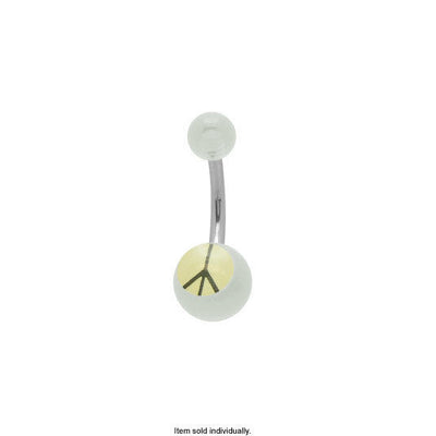 Acrylic Clear Peace Sign Logo Belly Button Ring