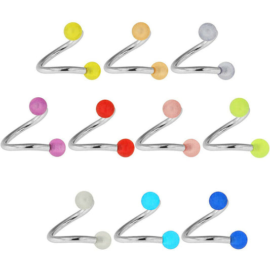 Twister Piercing rings Pack of 10 Glow in the dark balls 14G 1/2"