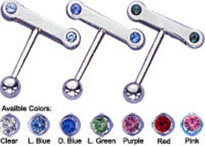 Straight Barbell Eyebrow Piercing Jewelry with CZ Gem - 7 Colors Available