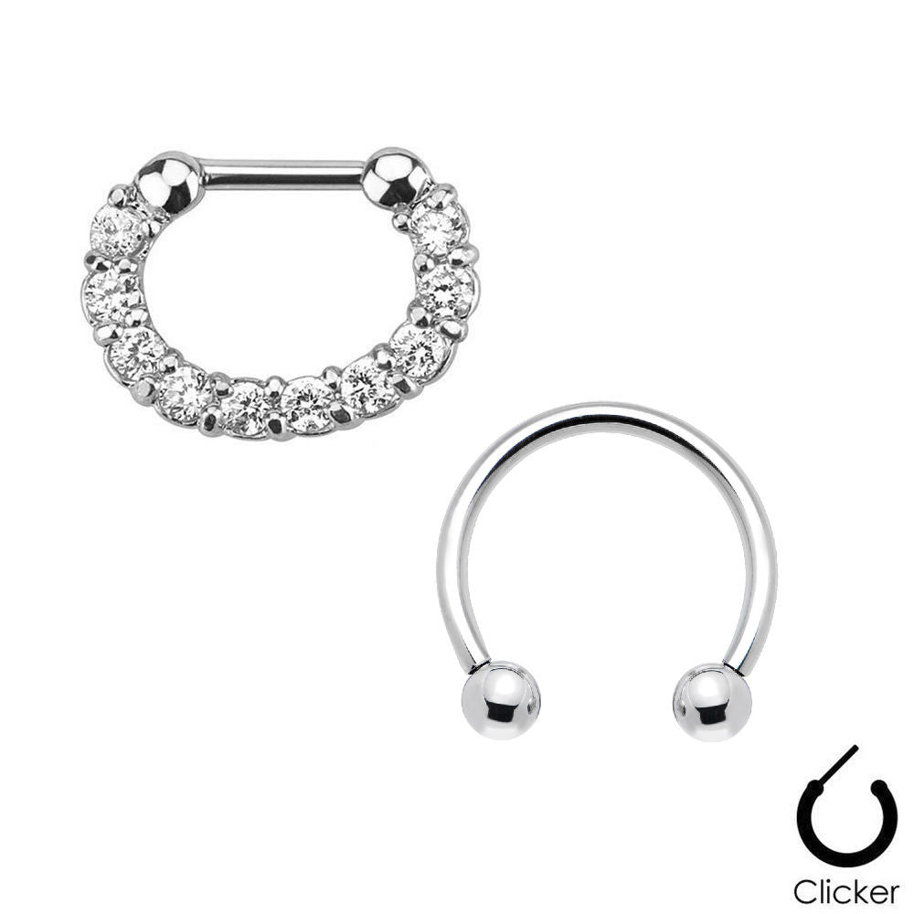 Pair of Septum Ring 16ga Combo Cartilage Surgical Steel CZ Gems