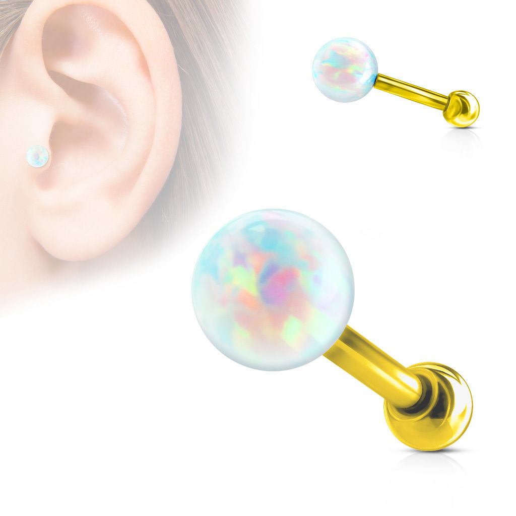 Cartilage/Tragus Barbell 16GA Opal Ball Internally Threaded Surgical Steel