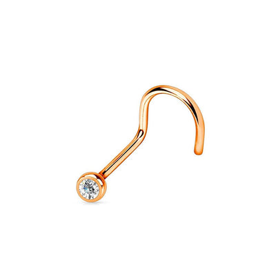 Nose Screw ring Rose Gold IP Over Surgical Steel 18G/20G Press Fit Gem