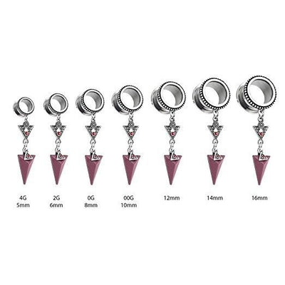 Pair of Surgical Steel Screw Fit Double Flared Ear Plugs w/ Triangle Dangle