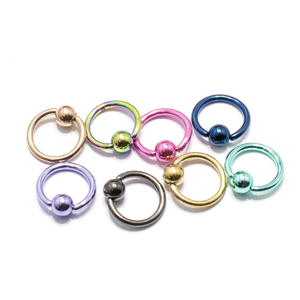 Captive Bead Ring 10 Pack CBR 14G 16G Anodized Titanium Lip Tragus Labret Septum