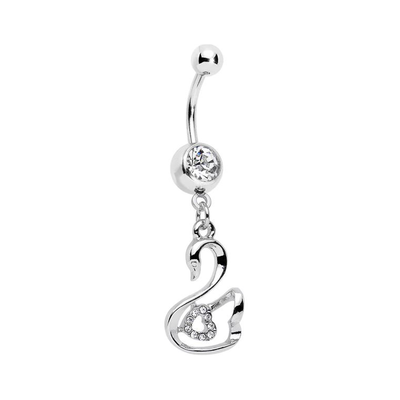 CZ Paved Swan Bird Dangle Navel Belly Ring Surgical Steel 14g Sold individually