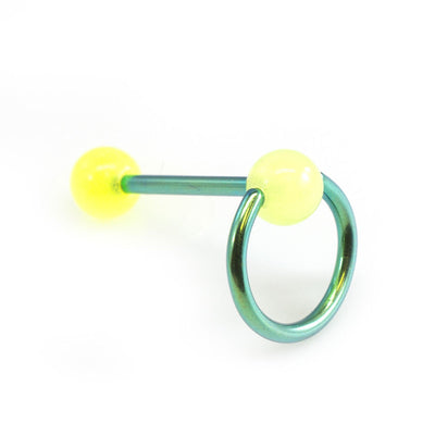 Tongue Barbell with Knock Door Design 14G Anodized Titanium Glow in the Dark Bal