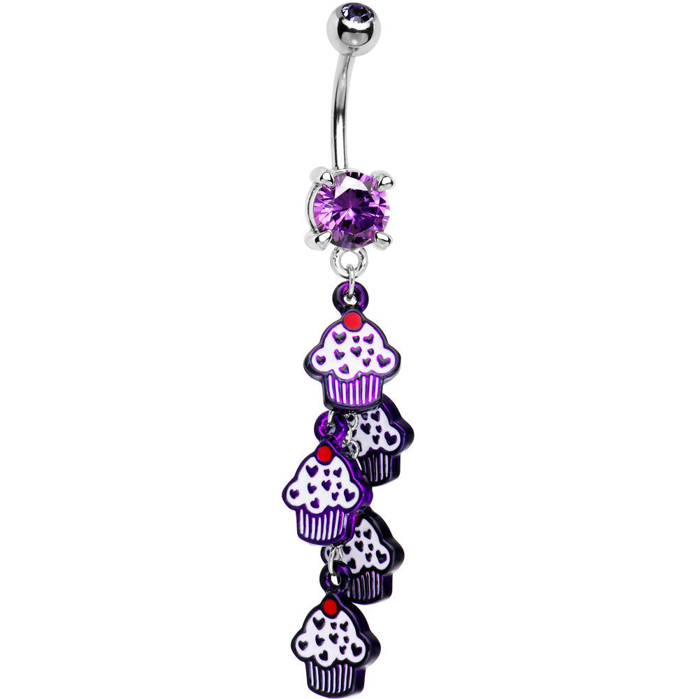 Belly Ring Cute Dangle Cupcake Purple CZ Navel Piercing Jewelry 14G 11 mm