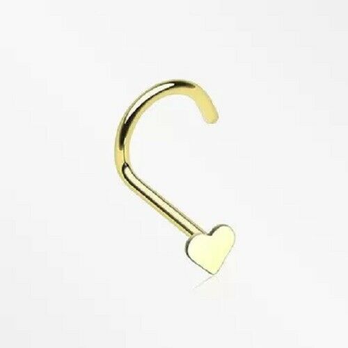 Nose Screw Ring Heart Design Made of 14Kt Gold 18ga