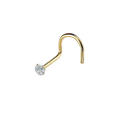 Diamond Nose Ring 14kt Gold 20ga or 18ga Choose L-Shape Nose Bone or Screw