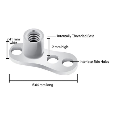 Dermal Piercing Jewelry 3 hole base with 2mm rise - 100 PC Bases