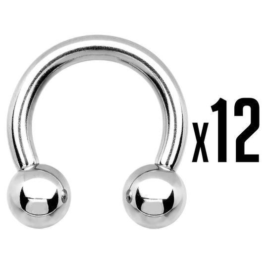Wholesale of 12 Surgical Steel 10G Horseshoe Piercing Barbells - 2 Length Option