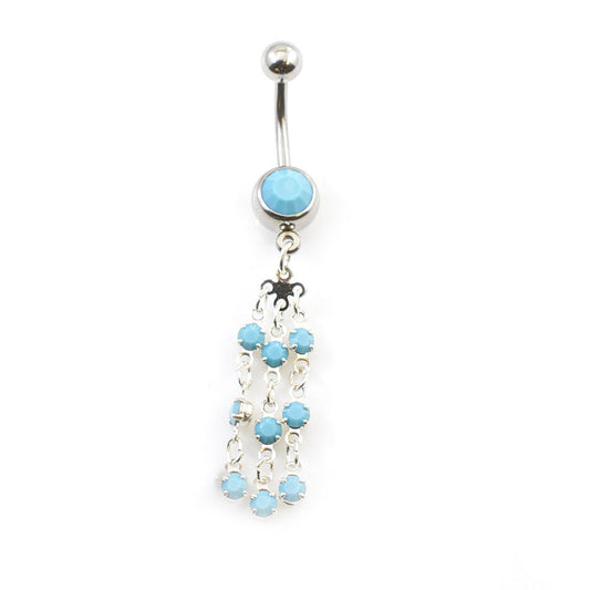 Dangle Belly Ring with Blue small balls design 14g Surgical Steel