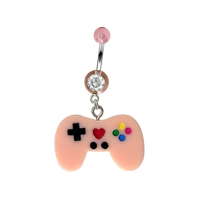 Belly Navel Ring Dangle Acrylic Game Controller Charm Surgical Steel 14 Gauge