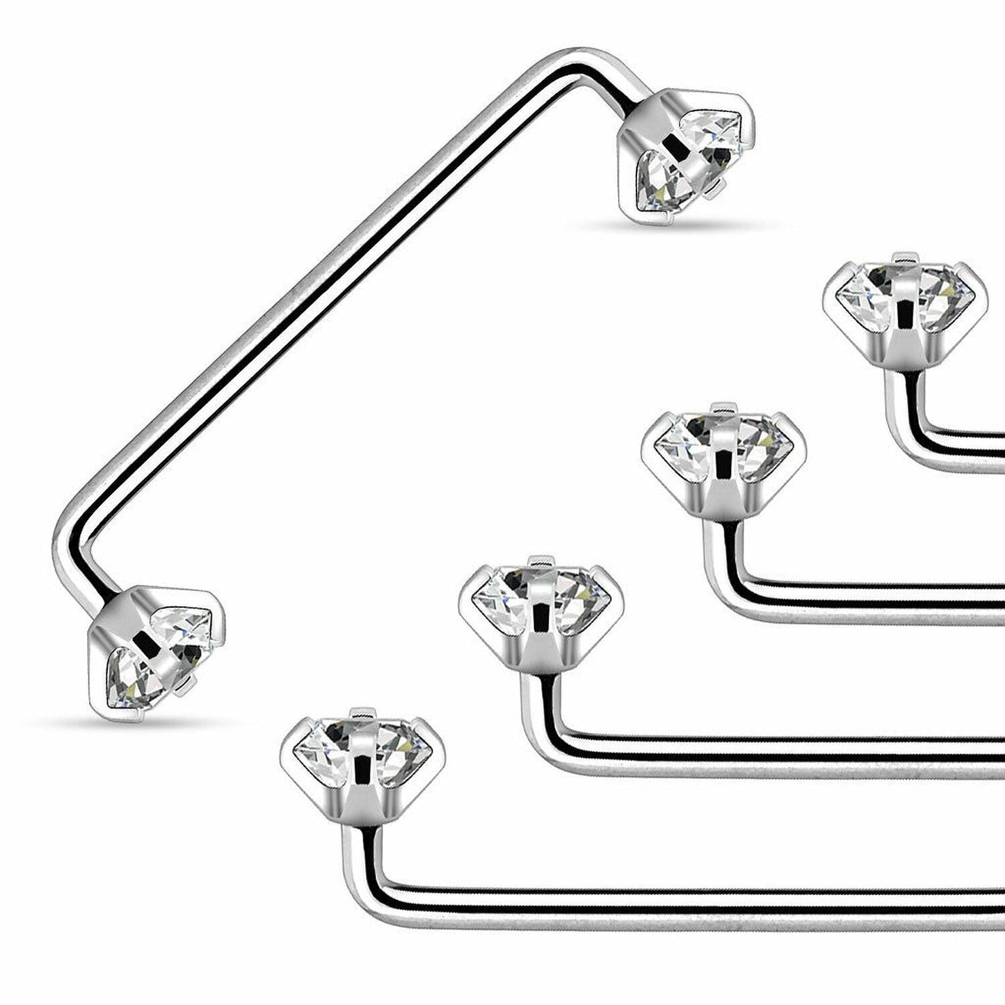 Staple Surface Barbell with Internally Threaded Prong Setting Clear Gem Surgical Steel 14G - Sold Individually