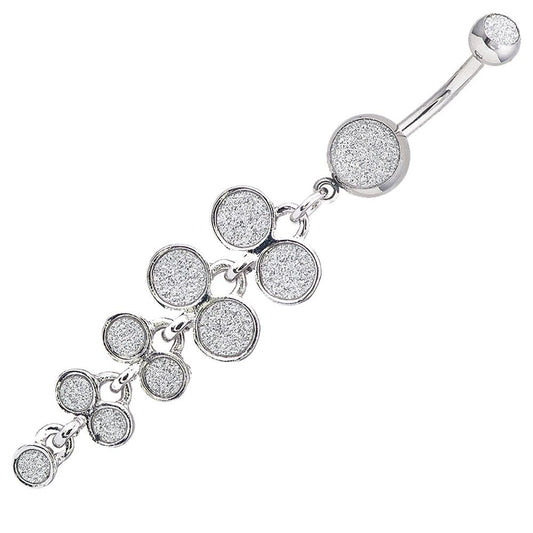 Belly Button Ring Bubbles Dangle-Style with Silver Sugar Dust Design 14g 3/8
