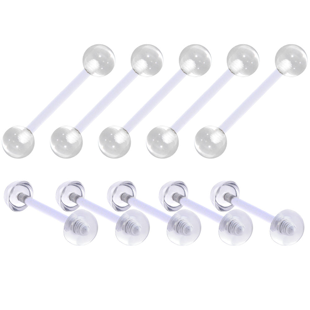Tongue and Nipple Piercing Retainer 10 Pack - Ball and Half-Ball Beads
