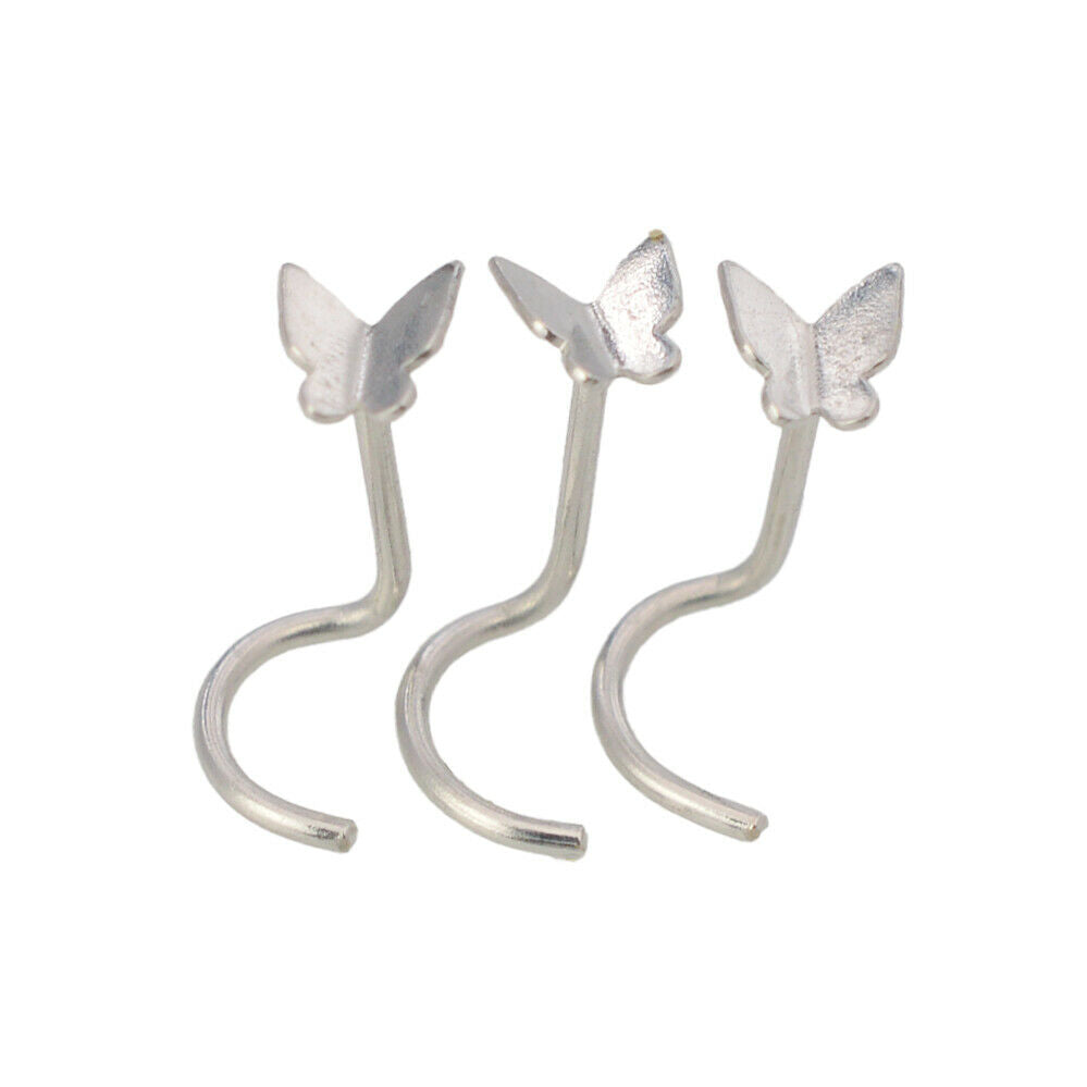 Nose Screw With a Shining Butterfly Made in 14kt White Gold Sold Each