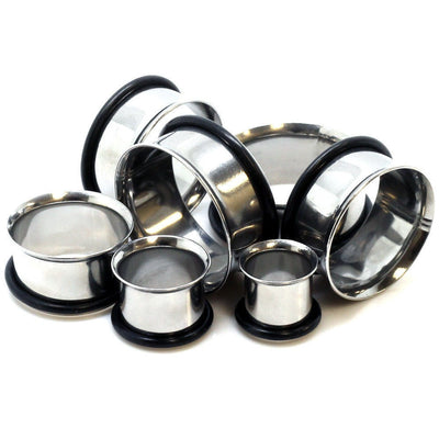 Pair of Steel Single Flare Tunnels w/ O-rings Ear Plugs 12G up 2"