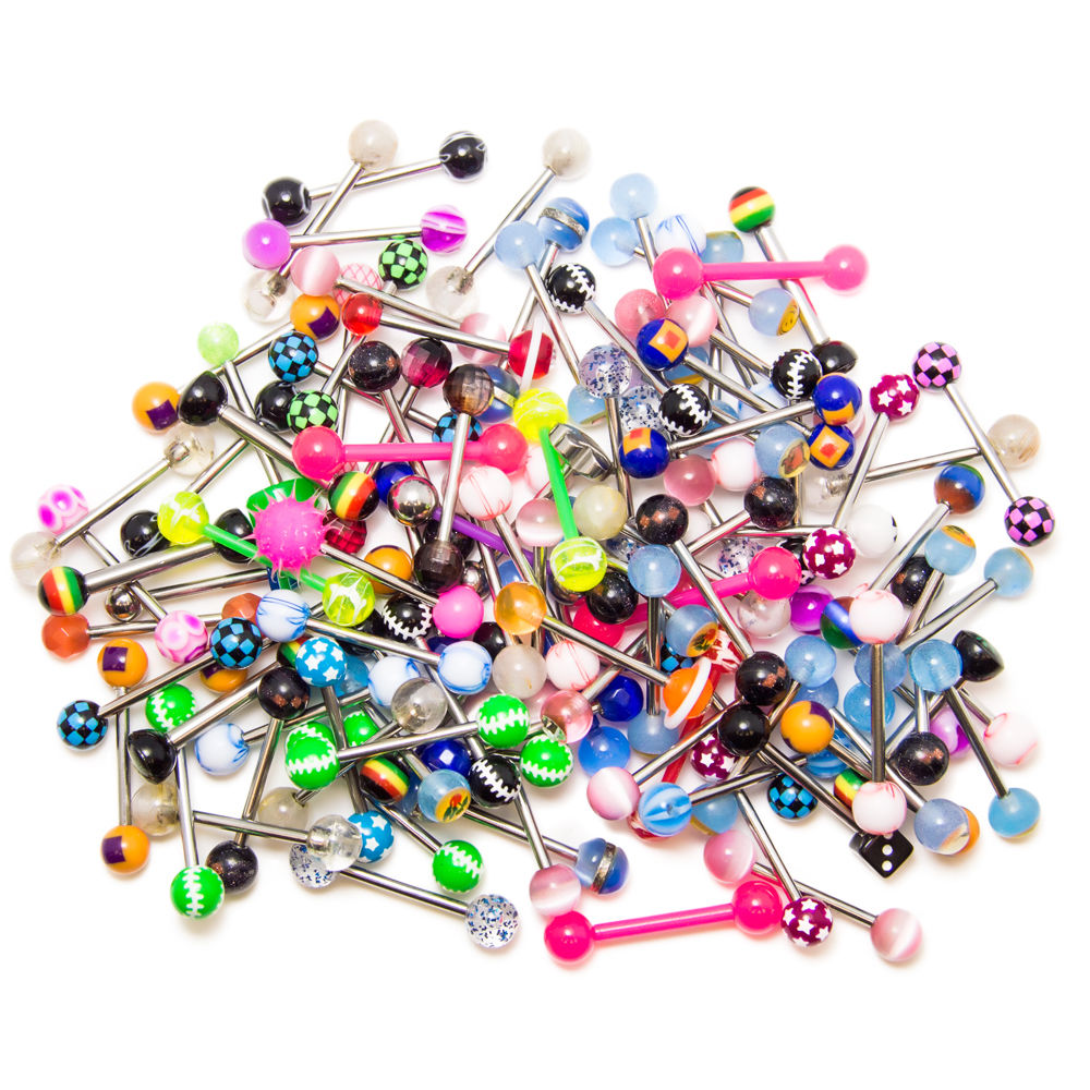100-Pack Mix 316L Surgical Steel and Acrylic 14ga Straight Barbells