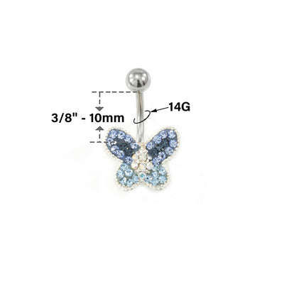 Butterfly Design Multiple Blue CZ Gems Belly Button Ring 14g