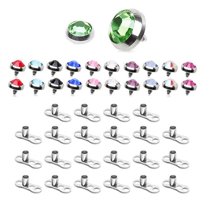 Dermal Piercing Jewelry Multi Press-Fit Gem 22 Tops & 22 Bottoms