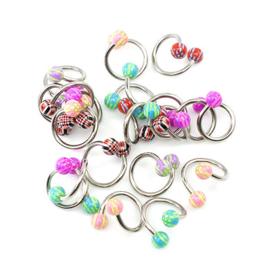 Twister Ring Pack of 10 Pairs Different Designs with Acrylic Ball 14g Surgical S