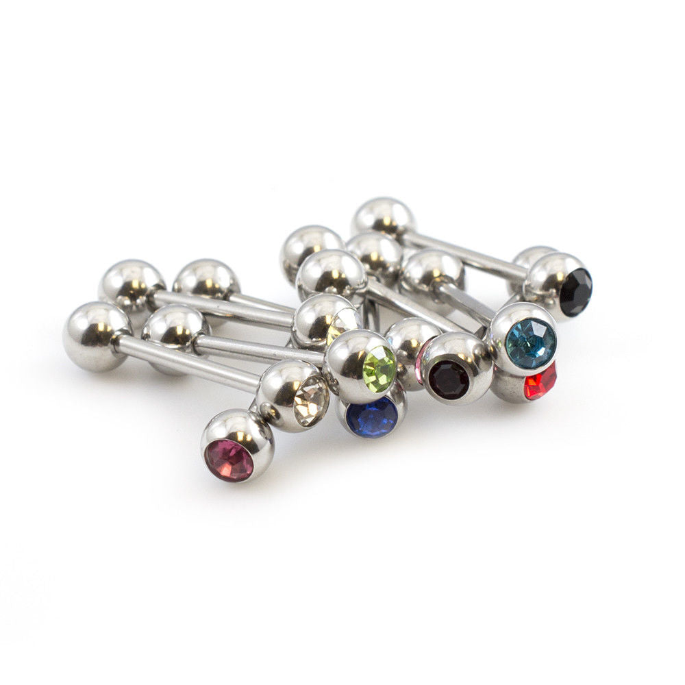 Tongue Barbell Package of 20 Barbells with CZ Gems 14g