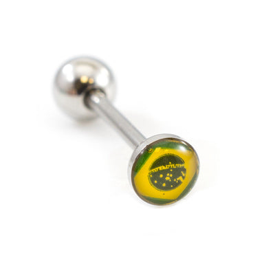 Tongue Barbell with Brazilian Flag Design design 14g
