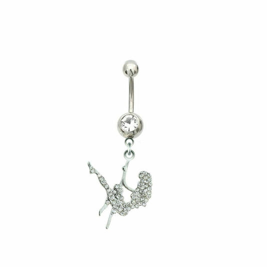 Belly Button ring Clear Gem Paved Pole Dancer Dangle Surgical Steel Navel piercing Ring