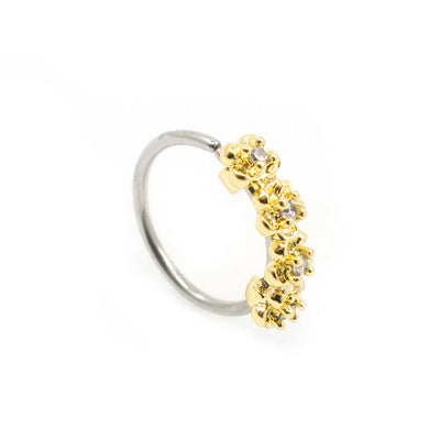 Bendable Nose, Cartilage Hoop Rings with Four CZ Paved Flowers 316L S. Steel 20g
