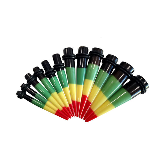 12pc Taper Ear Stretcher O-Ring Kit Acrylic Rasta Colors Red Yellow Green.......