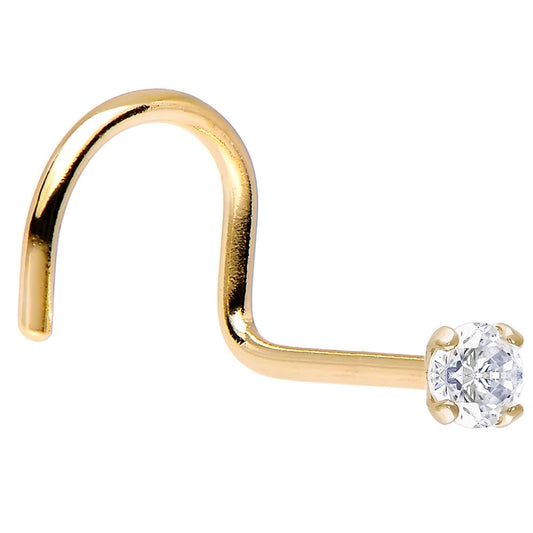 Solid 14K Yellow Gold Nose Screw with CZ Gem