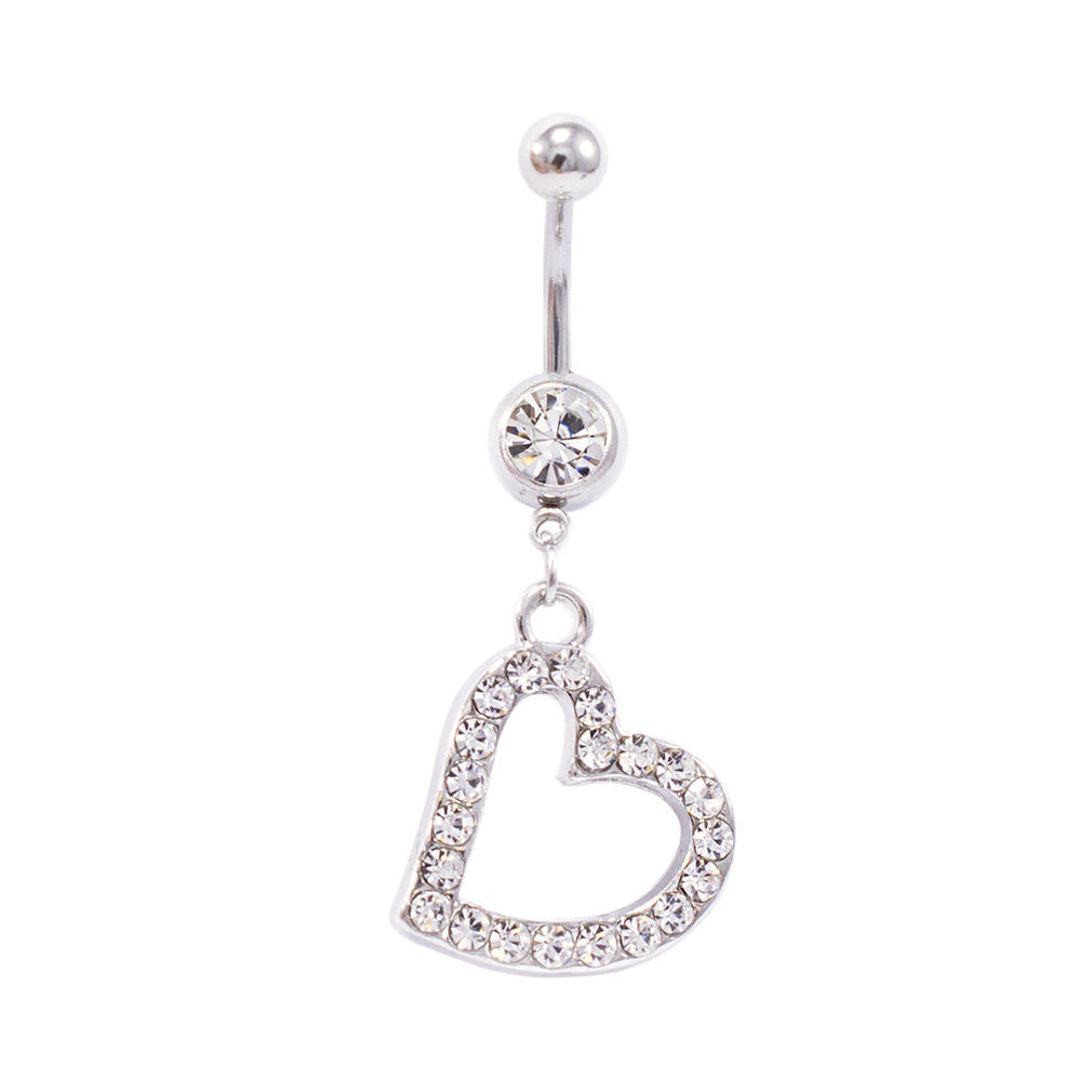 Heart Design 14G 316L Surgical Steel Dangle Belly Button Rings with CZ Stones