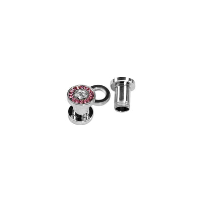 Pair of Plugs Star with Pink CZ Ear Gauges Screw Fit Surgical Steel