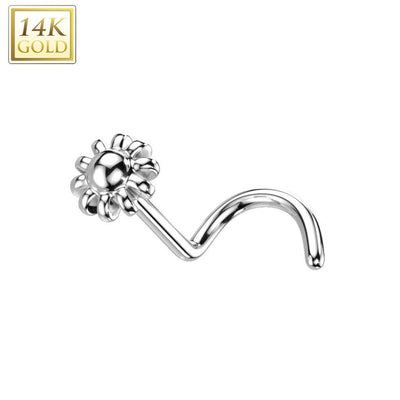 Nose Screw Rings With Bead Flower Top 14K solid gold 20G fit most nose piercings