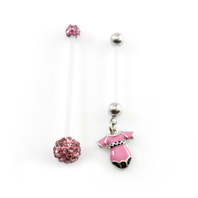 Pair of Pregnancy Belly Button Ring with Bioflex Shaft and Ferido Ball  14g