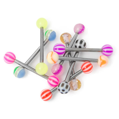 Titanium Nipple Piercing Barbell Mix - 100% Titanium 14ga Barbell w/Acrylic Ball