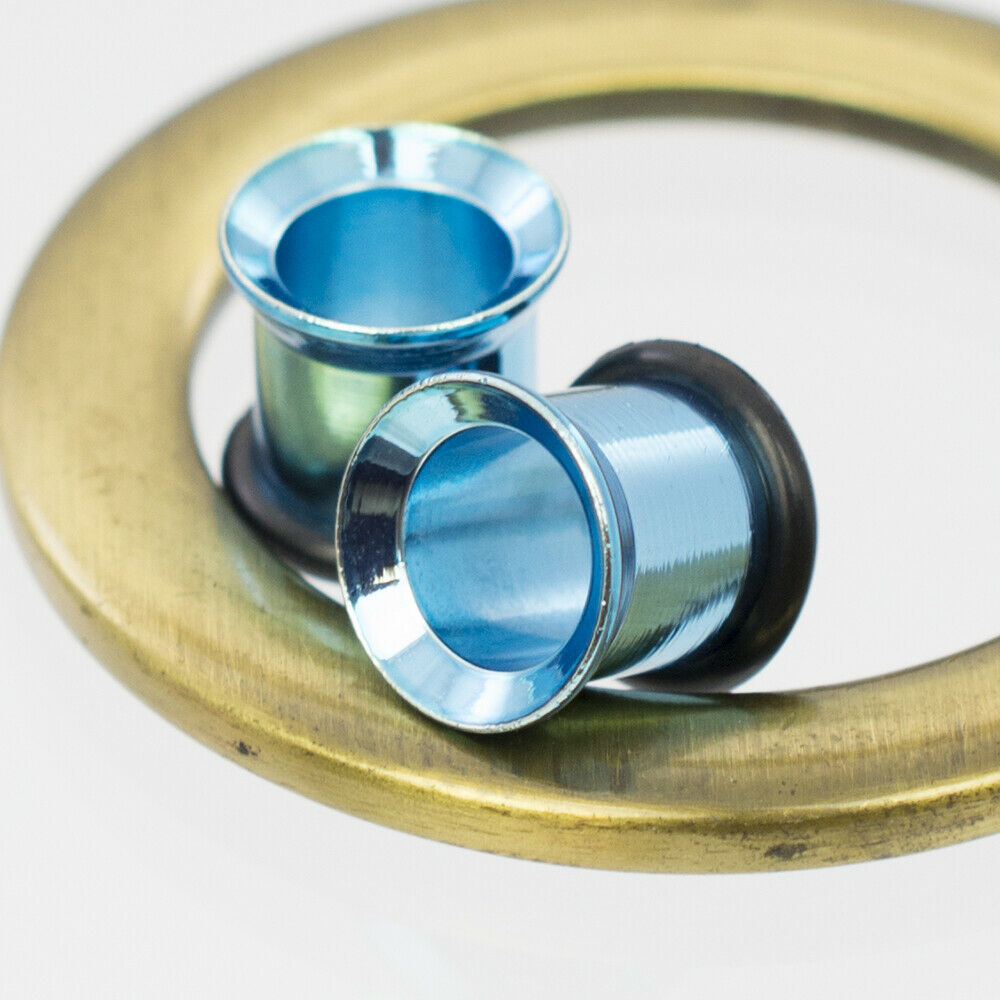 Tunnels Anodized Metallic Aqua with O- Rings - Sold as a Pair Surgical Steel