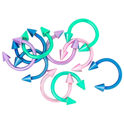 10 Pack Anodized Titanium 16ga Horseshoe Circular Spike Barbells - Rook, Septum