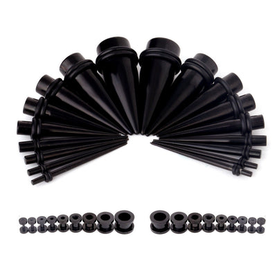 Stretching Taper and Tunnel Kit 36 Pieces Surgical Steel with Black IP Coated.