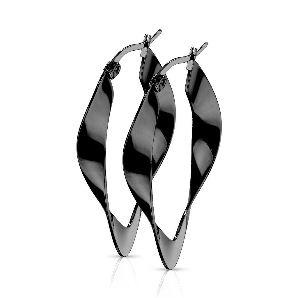 Pair of  Twisted Oval Hoop Earrings Stainless Steel 22g