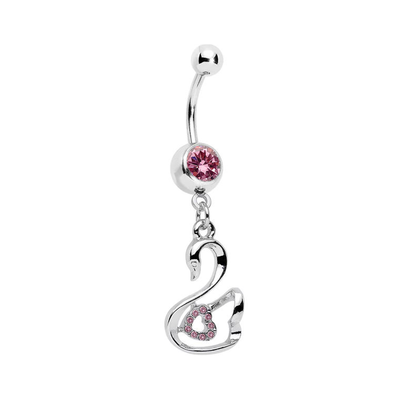 CZ Paved Swan Bird Dangle Navel Belly Ring Surgical Steel 14g Sold individually