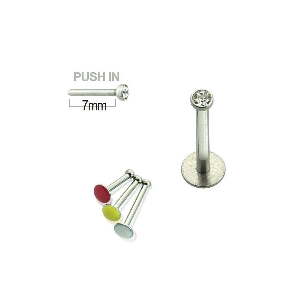 PUSH-IN LABRET 16G SURGICAL STEEL WITH PRESS FIT GEM