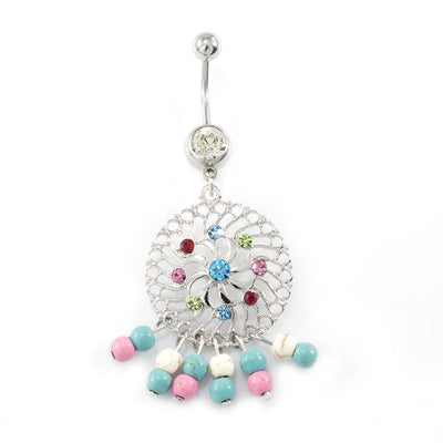 Pinwheel Dreamcatcher Dangling Belly Button Ring 14g