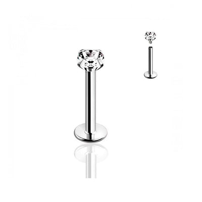 Flat Back Labret internally threaded Surgical steel Prong setting CZ jewel 16G