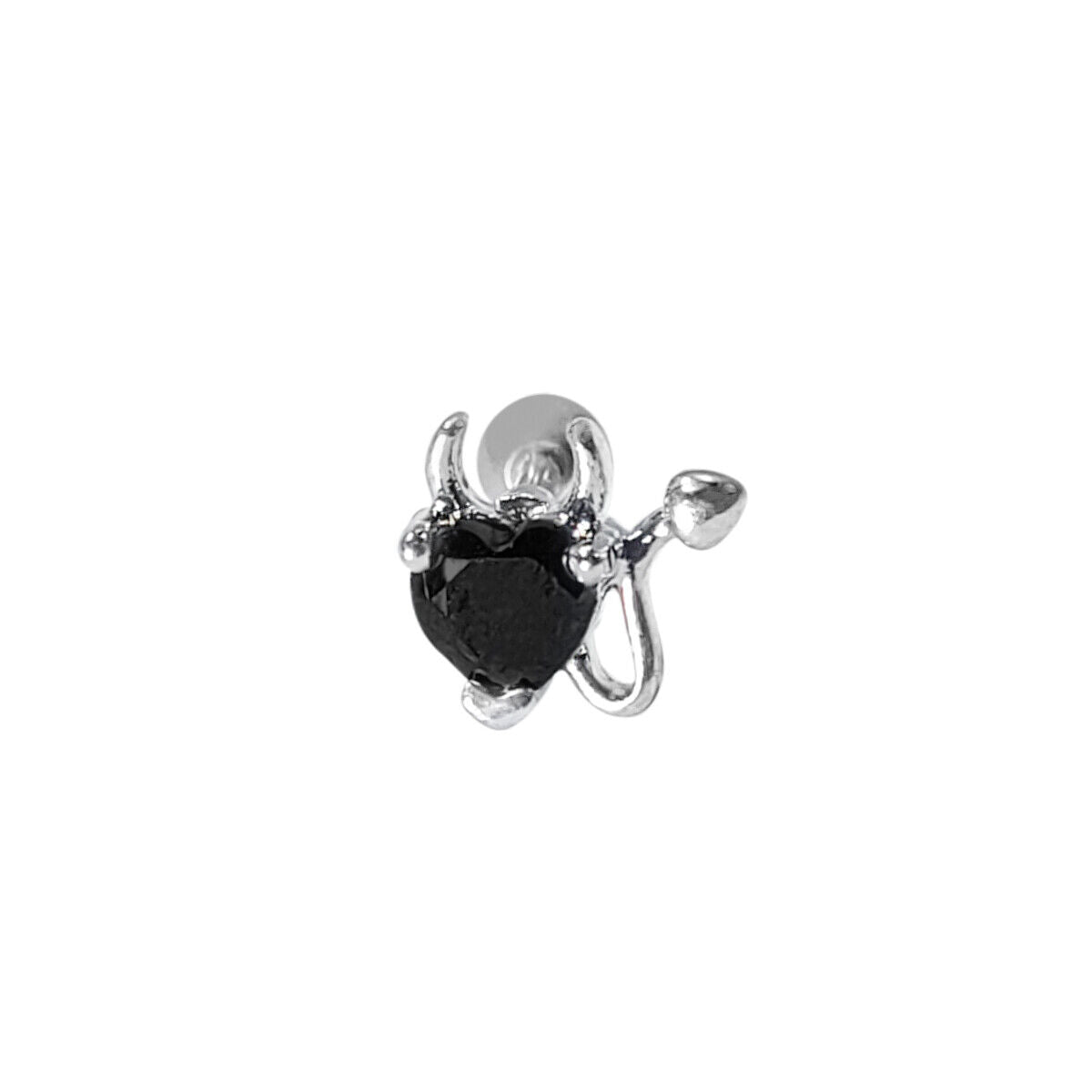 Ear Cartilage Heart CZ with Devil Horns Surgical Steel Earring 16g