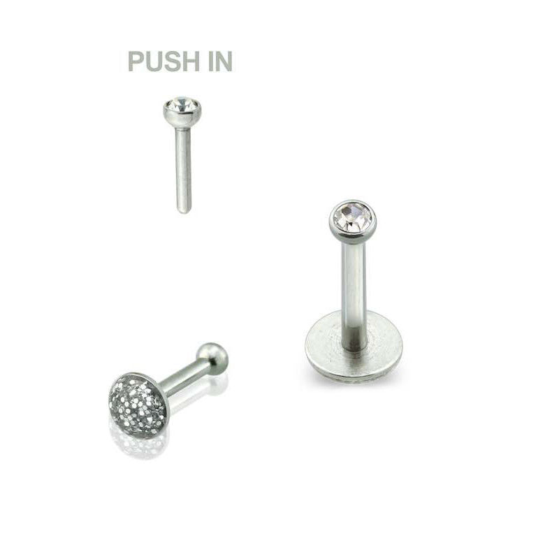 Press Fit Threadless Push-in 316L Surgical Steel Labret with Glitter Soft Enamel