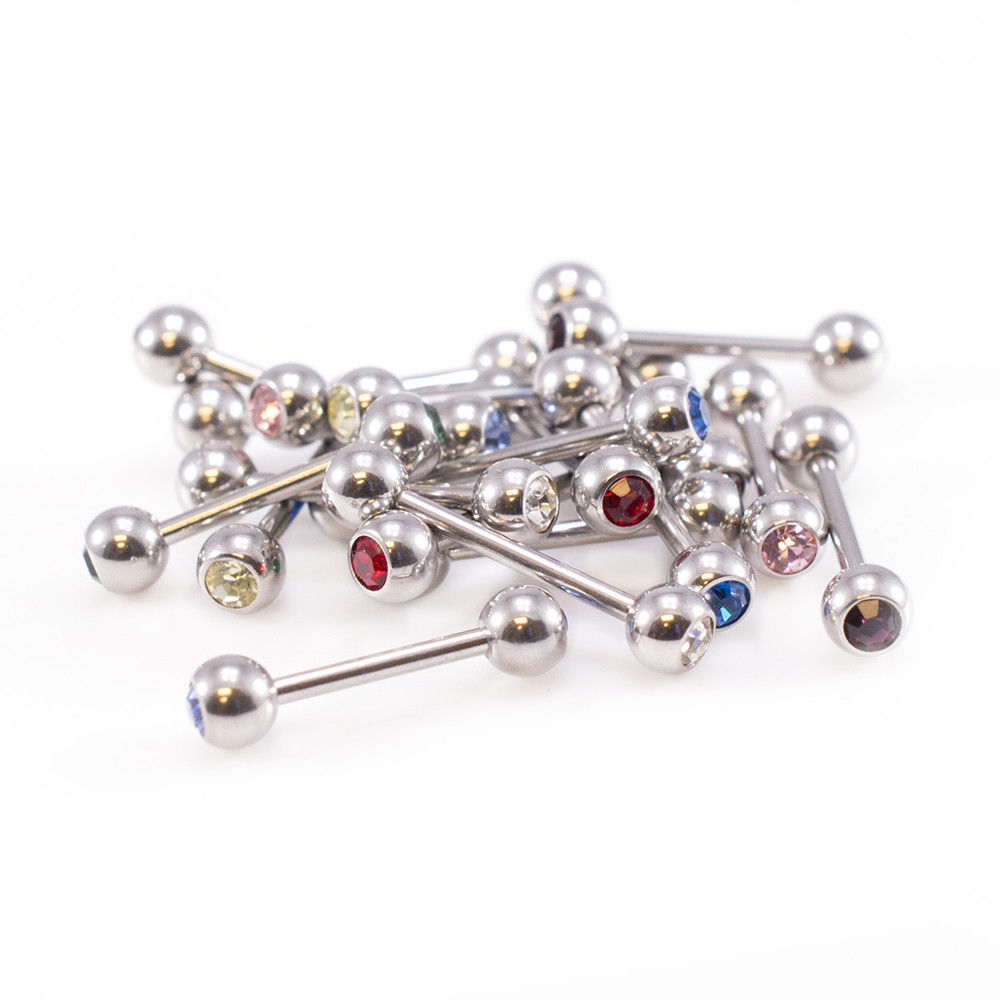 Straight Barbells package of 18 with 16g with two Jewels Mix of 9 jewels
